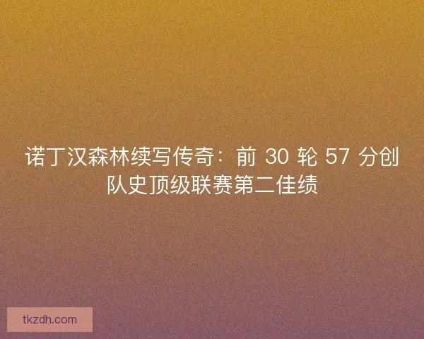 诺丁汉森林续写传奇：前 30 轮 57 分创队史顶级联赛第二佳绩